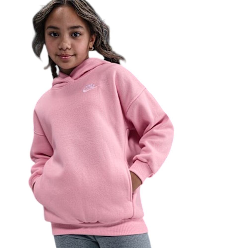 Nike Girls' Youth Medium Cream Fleece Oversized Pullover Hoodie